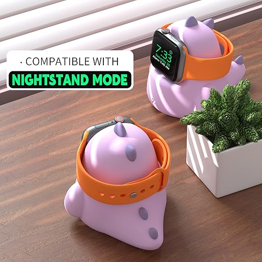ELETIUO Charger Stand Compatible with Apple Watch Series Ultra2/Ultra/10/9/8/SE2/7/6/SE/5/4/3/2/1 (49/46/45/44/42/41/40/38mm),Dinosaur iWatch Charging Dock,Supports Nightstand Mode,Purple