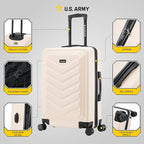 US ARMY Fox 24 inch Hardside Luggage with Spinner Wheels | Lightweight Medium Suitcase for Shorter Travel | Chevron Icon, Gel Handle, Side Studs, Retractable Trolley, Heavy Duty | Sand