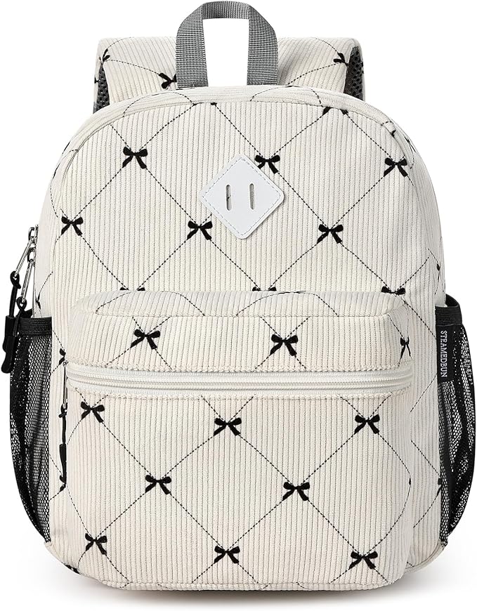 STEAMEDBUN Corduroy Toddler Backpack for Girls Boys 2-4, Kids Preschool Backpack for Kindergarten - Bow