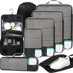 BAGAIL 4 Set/6 Set/8 Set Compression Packing Cubes Travel Accessories Expandable Packing Organizers (Half Mesh, 8-Jet Black)