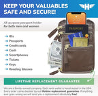 HERO Neck Wallet - RFID Blocking Passport Holder, Easy to Conceal Travel Pouch (Vegan Leather Brown)