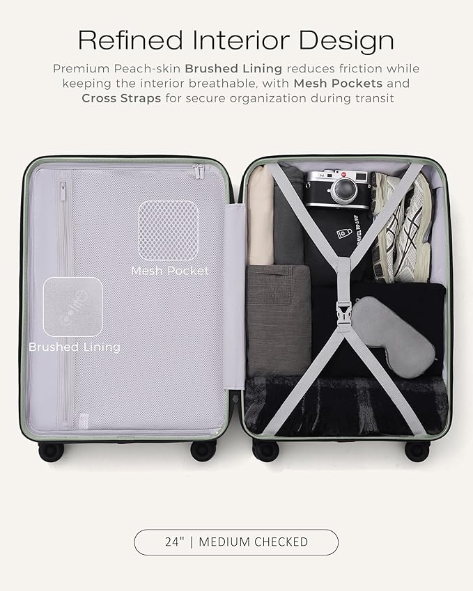 Coolife Luggage 3 Piece Set Hardside Lightweight Suitcases: Upgraded Durable PC Travel Luggage with Dual Spinner Wheels & TSA Lock, 20/24/28 (20'' Expandable Only), Light Green