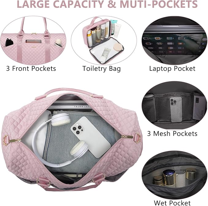 Women Weekender Travel Duffle Bag: Travel Duffel Overnight Bags with Shoe Compartment Large Carry on Tote with Toiletry Bag Weekend Traveling Yoga Gym Hospital Bag for Women with Wet Pocket 3 PCS Set