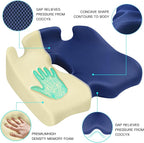 Benazcap X Large Memory Seat Cushion for Office Chair Sciatica & Back Pain Relief Memory Foam Firm Coccyx Pad for Car, Wheelchair, Gaming Chair and Desk Chair, Blue
