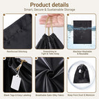 Ewen Small Medium Large Satin Drawstring Dustbags with Tags, 3 Pack Dustproof Travel Essentials Organizer Bags for Handbags, Black Packing Bags for Closet Home Storage Jewelry Shoes Purse Organization