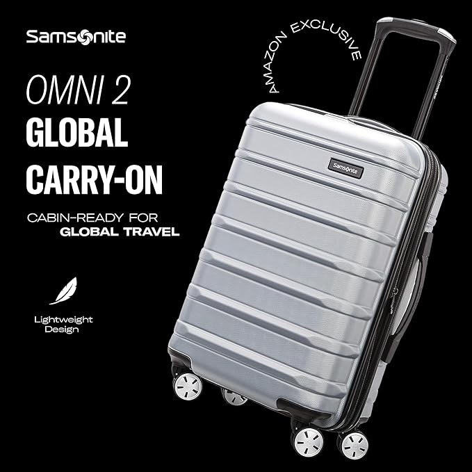 Samsonite Omni 2 Global Carry-On Spinner Luggage - Compact Size For International Travel - Airline-Approved - Features Expandable Polycarbonate Shell, 360° Wheels, USB Power Hub - Lagoon Blue