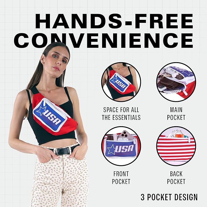 American Flag Fanny Pack I 4th of July Bum Bag Crossbody - Flag For Halloween costumes - USA Fanny Pack for 4th of July accessories for women