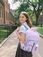 PRLINJSK Girls Backpack，Cute School Backpack for Girls Kids Teens，Kawaii Bookbag for Primary Elementary，Purple