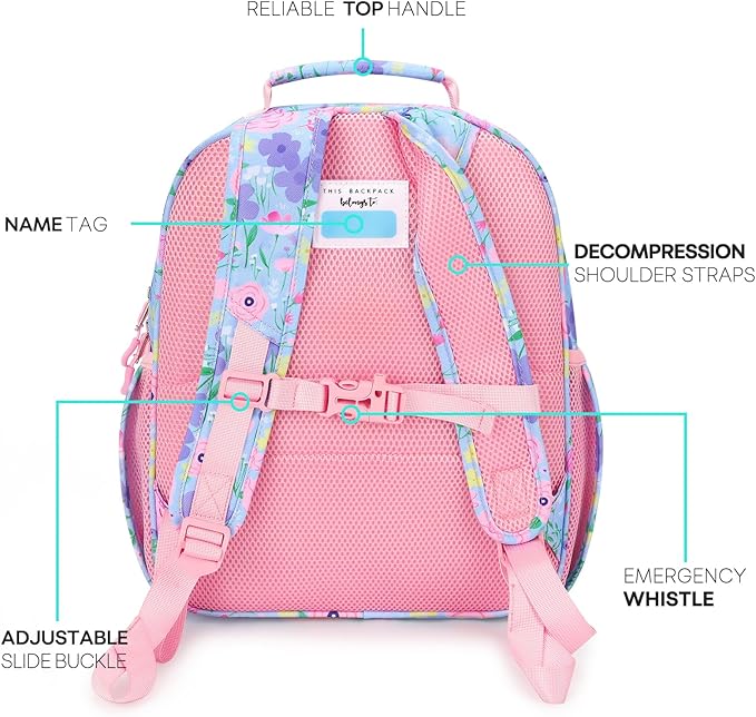 mibasies Toddler Backpack for Girls 2-4: Preschool Kindergarten Backpack - Cute Kids Backpacks for Girls - Flower Light Blue