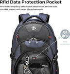 Swissdigital Design Laptop Backpack with USB Charging Port, Travel Backpack Fits 15.6 inches Computer, 31L College School Backpack for Men, Blue/Black | SD803-12