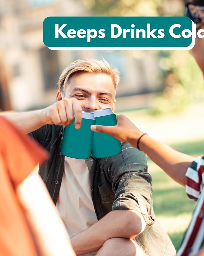 PartyPrints 200 Pack Teal Blank Can Cooler Sleeves, Customizable Bulk Insulated Foam for Beer, Collapsible Plain Drink Holder, Cold Soda Insulator, 12oz Regular, 16oz Tall Cans