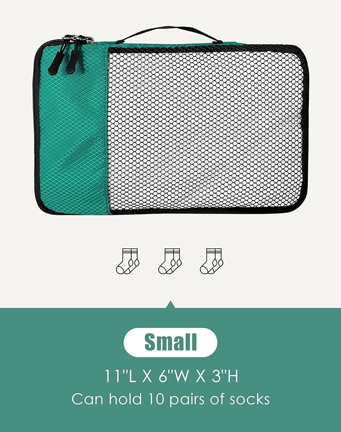 WTREE 4-Piece Packing Cubes Travel Accessories Set for Suitcases - Luggage Organizer Bags with Double Zipper - Mesh Top - Small - Green