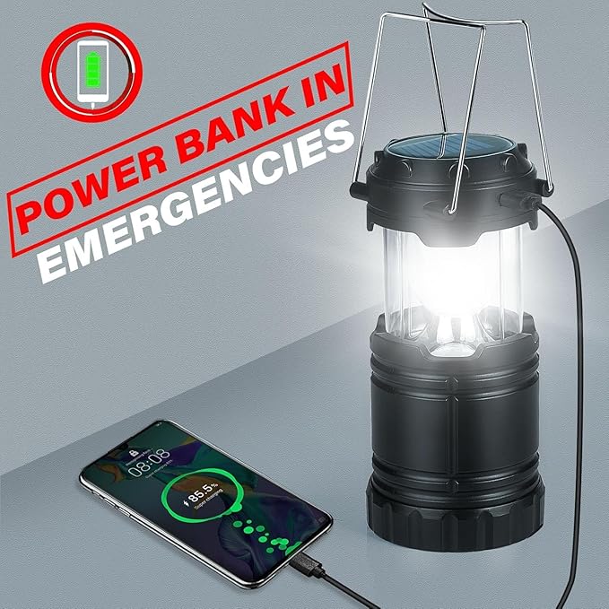 4-Pack Solar Camping Lanterns,Rechargeable LED with USB/Solar/AA Battery,Magnetic Base,Hanging Hook,Collapsible, Waterproof for Emergency, Hiking,Hurricane,Campsites,Lanterns for Power Outages