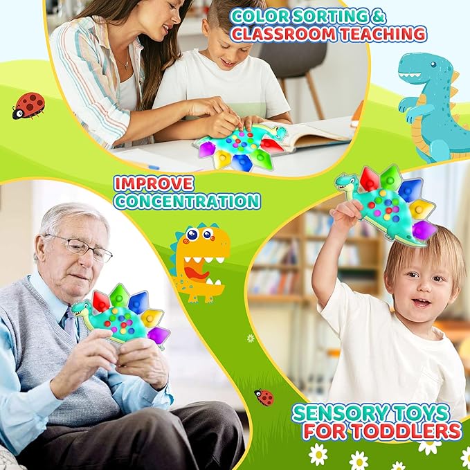 Dinosaur Color Sorting Sensory Toy Travel Toys for Toddler 1-3 Airplane Toy Roadtrip Essenstial for Toddlers Boys Gifts Fine Motor Autism Calm Fidget Montessori Preschool Activities for Kid Christmas