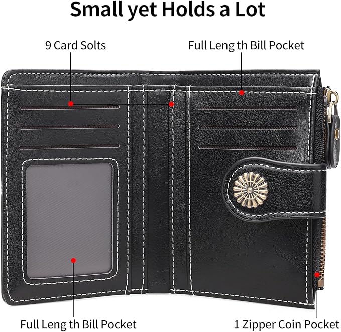 Small Wallet for Women Bifold Credit Card Holder RFID Blocking with Zipper Pocket