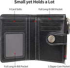 Small Wallet for Women Bifold Credit Card Holder RFID Blocking with Zipper Pocket