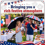 6 Pcs Patriotic American Umbrellas Red White Blue 4th of July Umbrellas with 8-Rib and Black Coating, Windproof