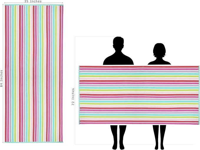 COTTON CRAFT Oversized Beach Towels - 2 Pack XXL 35x84 - The Big Kahuna 7 Foot Extra Large Beach Blanket Towel - Big & Tall - Huge 100% Cotton Velour Soft Pool Bath Luxury Towel - Pink Multi