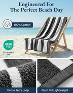 LANE LINEN Beach Towels 4 Pack - 520 GSM, (30" x 60") 100% Cotton Pool Towel for Adults - Thick & Highly Absorbent Extra Large Beach Towel - Super Soft & Quick Dry Cabana Stripe Pool Towel Set - Grey