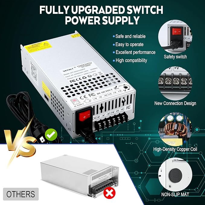 VAYALT DC 12V 100A 1200W Switching Power Supply, 110V/220 V Power Supply AC to DC Converter, Universal Regulated Switching,12V Power Supply for CCTV Camera System,3D Printer,Led Strip,Computer Project