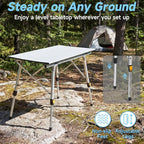 Camping Table Portable Foldable with Adjustable Legs, Aluminum Roll Up Table with Large Mesh Storage Layer & Carrying Bag, Lightweight Outdoor Picnic Table for Camping, Beach, BBQ, Backyard