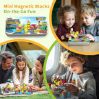 35 PCS Mini Magnetic Tiles Travel Set with Portable Iron Storage Box, STEM Educational Magnetic Building Blocks for Kids Ages 3-8, Montessori Sensory Toys Gifts for Toddler, Boys & Girls
