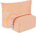 Huhumy 2 Pcs Makeup Bag Set Cute Cosmetic Pouch for Women Seersucker Travel Toiletry Bag Preppy Small Makeup Purse Pouch Aesthetic Skincare Brushes Storage Organizer for Valentine Women(Orange)