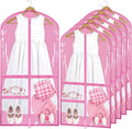 Woanger 6 Pcs Garment Bags for Dance Costumes Clear PVC with Zippers Garment Bag with Pockets Dance Costume Organizer Carrier for Storage Cover for Adult(Clear Pink,20'' X 40'')