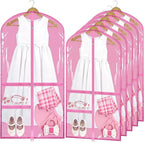 Woanger 6 Pcs Garment Bags for Dance Costumes Clear PVC with Zippers Garment Bag with Pockets Dance Costume Organizer Carrier for Storage Cover for Adult(Clear Pink,20'' X 40'')