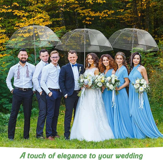 Dansydaisy 12 Pcs Wedding Favors for Guest Umbrella Gifts Bulk 52 Inch Large Dome Rain Windproof Stick Umbrellas with Thank You Tags and Rope Guest Souvenirs for Wedding Party Bridal Favors