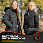 Weston 7.4V Rechargeable Battery Pack - 5000 mAh Replacement Power Source for Heated Jackets, Vests, and Clothing - USB & DC Output - Compatible Heated Gear