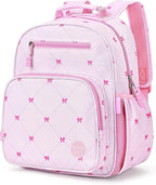 mibasies Girls Backpack 5-8: Lightweight Kids Backpacks for Girls - Girl Bookbag for Elementary School - Diamond-shaped Bow Pink