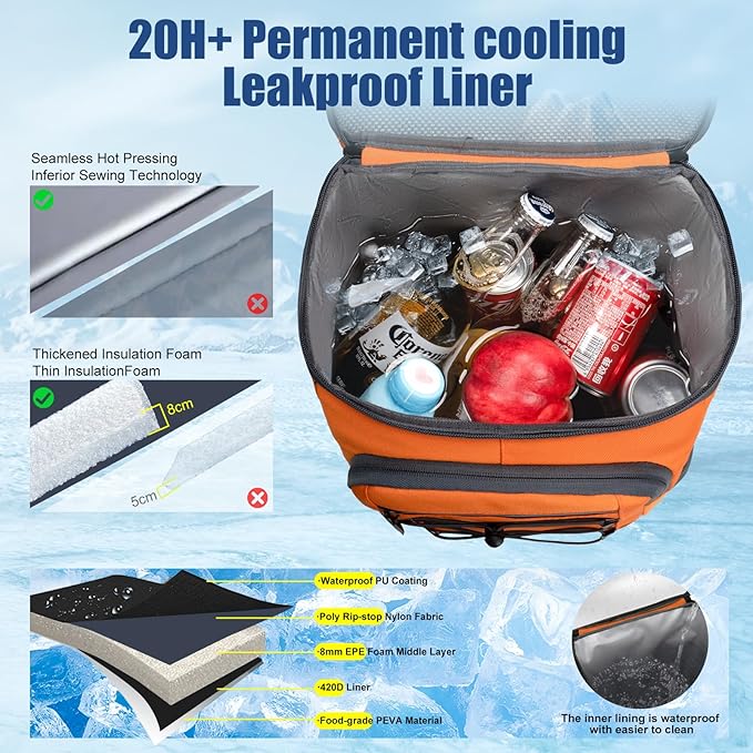 Backpack Cooler Insulated Leak Proof, Lightweight Soft Sided Cooler Backpack for Men Women, Waterproof Beach Cooler Bag Lunch Backpack for Camping Hiking Picnic Fishing Travel Outdoor