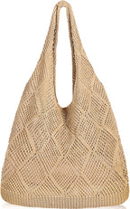 WantGor Crochet Bags, Beach Mesh Tote Bag Womens Shoulder Shopping Handbag Casual Travel Totes Bag Foldable Hobo Bags
