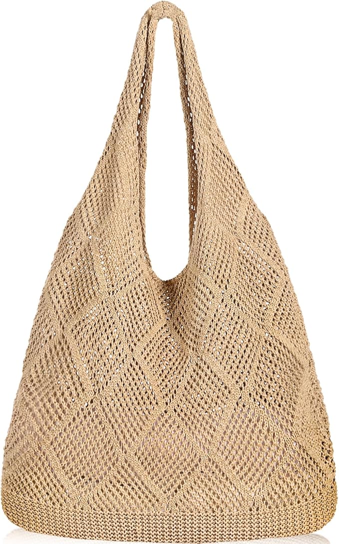 WantGor Crochet Bags, Beach Mesh Tote Bag Womens Shoulder Shopping Handbag Casual Travel Totes Bag Foldable Hobo Bags