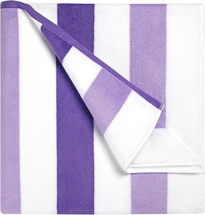 Bornbay Cotton Oversized Beach Towel - Extra Large 40"X70" Big Cute Thick Pool Towel, XL Stitch Beach Towels Striped Purple Swimming Towel for Adults Women
