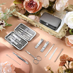 Geosar 50 Set 8 in 1 Travel Manicure Kit Bulk Professional Nail Clippers Pedicure Nail Care Tools Grooming Stainless Steel Set with Portable Travel Case, Gift for Valentine Men Women(Sliver)