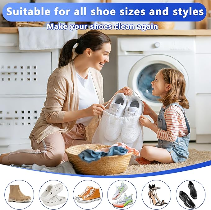 2Pcs Reusable Shoe Washing Machine Bag for Washer and Dryer:Free Up Hands, Prevent Deformation,shoe bag with Zipper Protection Design, Use for all Shoes,Sports Shoes