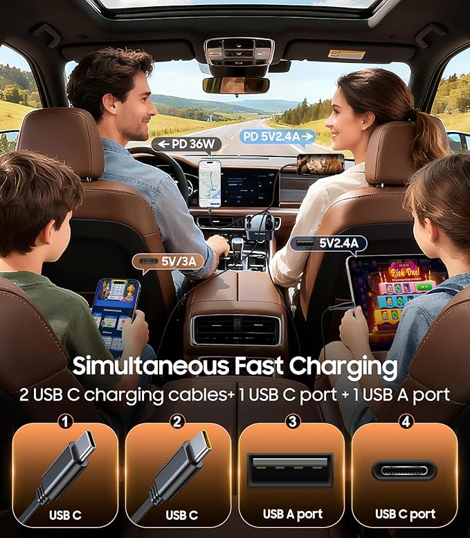69W Retractable Car Charger, 4 in 1 Fast Charger USB C Car Truck Accessories for Men Women, Car Accessories for Valentines Day Gifts for Him Her, Travel Essentials for iPhone 17 Pro Max,Galaxy