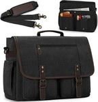 RAINSMORE Mens Messenger Bag 17-17.3 Inch Vintage Canvas Briefcase Water-resistant Large Computer Laptop Bag Rugged Satchel Shoulder Bag for Work Travel, Bookbag for College