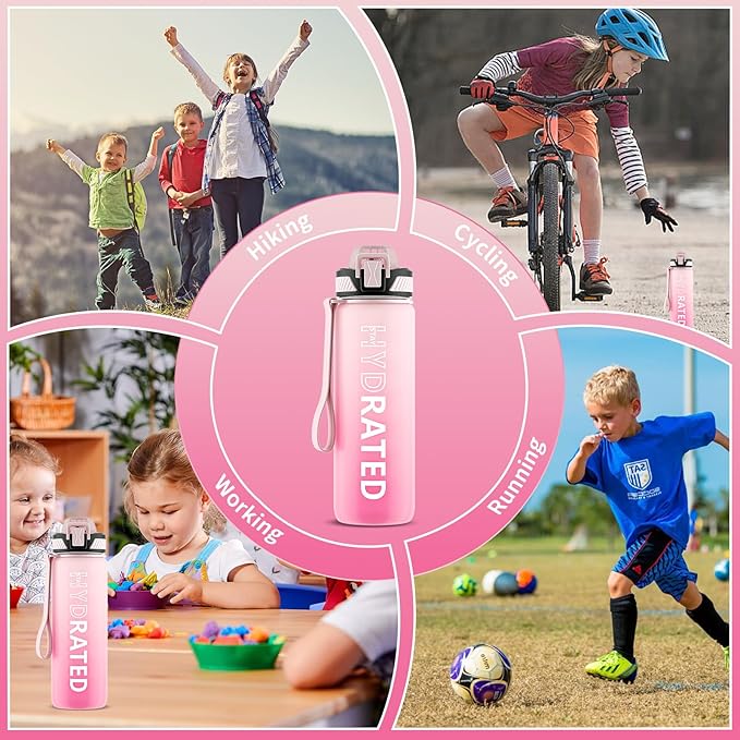 QLUR Water Bottle with Straw, 27oz Motivational Water Bottles with Time Marker to Drink, Tritan BPA Free, 750ml Sports Water Bottle with Carry Strap LeakProof for School Fitness Outdoor (1Pack)