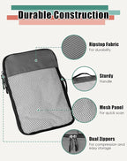 WTREE 4-Piece Packing Cubes Travel Accessories Set for Suitcases - Luggage Organizer Bags with Double Zipper - Mesh Top - Large - Dark Grey