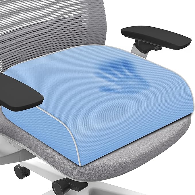 SweetSlubr Seat Cushion for Tailbone Pain Relief, Office Chair Cushion, Memory Foam Large Chair Cushion with Non-Slip Cover for Soft Support at Office Chair, Car Seat, Airplane Light Blue/Large