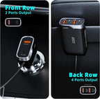 6 Multi Ports USB C Car Charger, 123W Fast Car Charger Adapter, PD 45W Compatible with iPhone17/Galaxy/Samsung S25, Type C Cigarette Lighter USB Charger with 5.7FT Cable for Rear Seat Charging(Black)