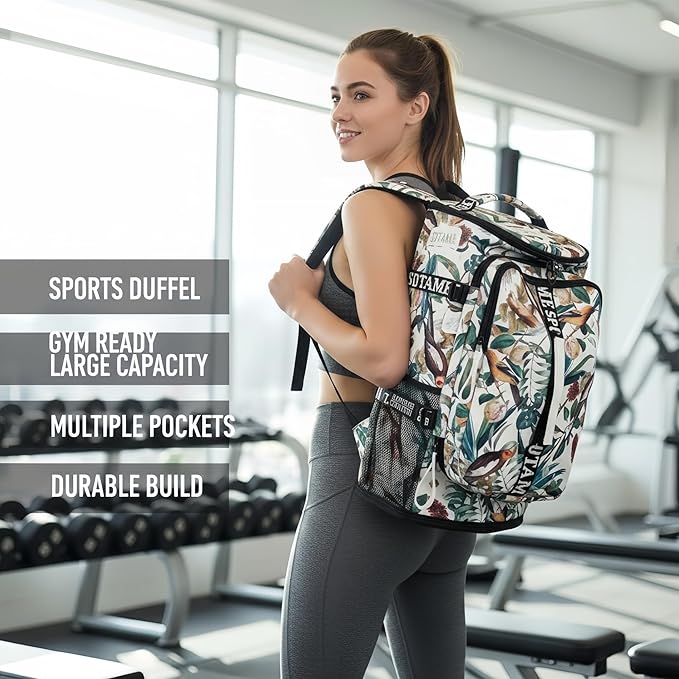 Gym Duffle Bag Backpack with Shoe Compartment,4 ways Travel Backpack for Women and Men,Multi-Functional Weekender bag with Waterproof Layer&Laptop Compartment for Fitness, Travel,Camping
