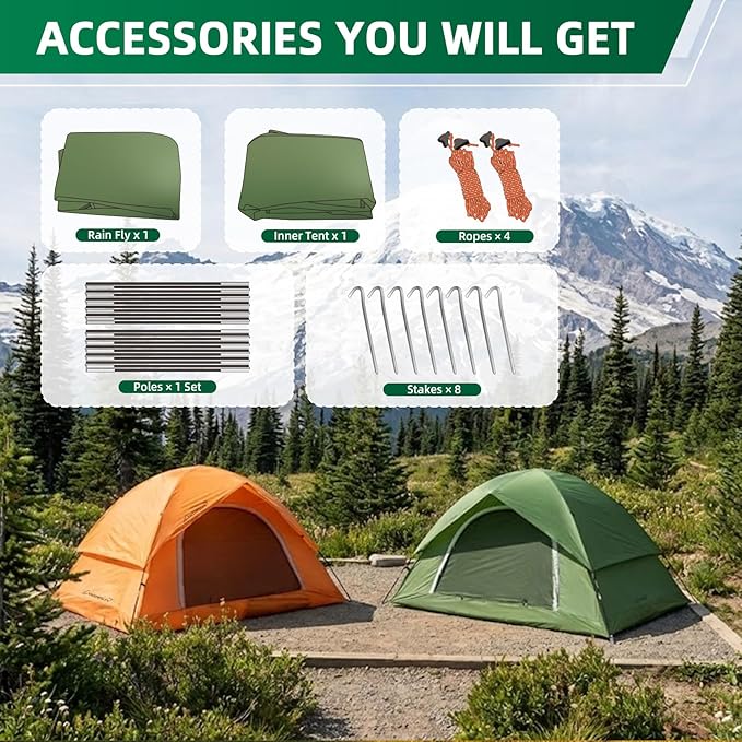 Camping Tent for 2 Person, 4 Person, 6 Person - Waterproof Two Person Tents for Camping, Small Easy Up Tent for Family, Outdoor, Kids, Scouts in All Weather and All Season by Clostnature