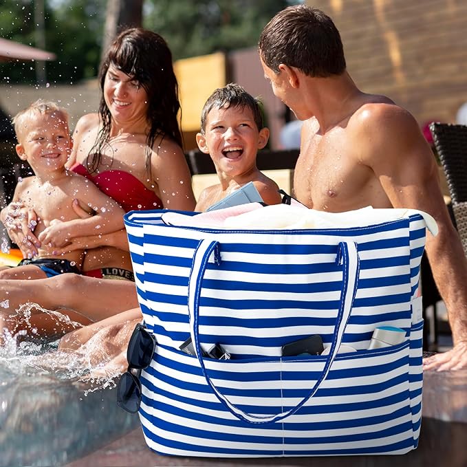 Iioscre Beach Bag for Women, Causal Hobo Pool Bags with Zipper Inner Pocket, Foldable Swim Tote Bag for Vacation Essentials