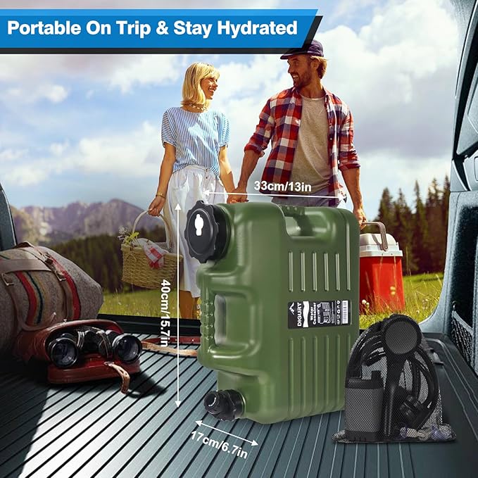 Digury Portable Camping Shower with 5 Gallon Water Jug, 6000mAh Rechargeable Outdoor Camping Shower Kit, IPX7 Waterproof Pump BPA Free Water Containers Camp Essentials
