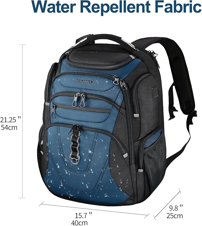 KROSER TSA Friendly Travel Laptop Backpack 18.4 inch XXXL Gaming Backpack Water-Repellent College Daypack Business Backpack with RFID Pockets & USB Port for Men/Women-Black/Haze Blue