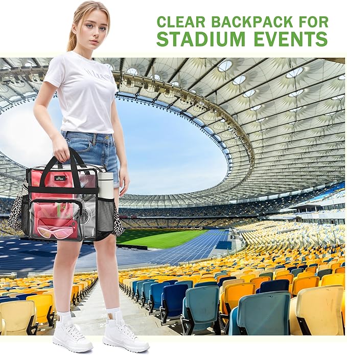 MAY TREE Clear Bag for Stadium Events, 12x6x12 Clear Tote Bag with Removable Strap, Transparent Bag for Concert Sports Gym, Leopard-Strap